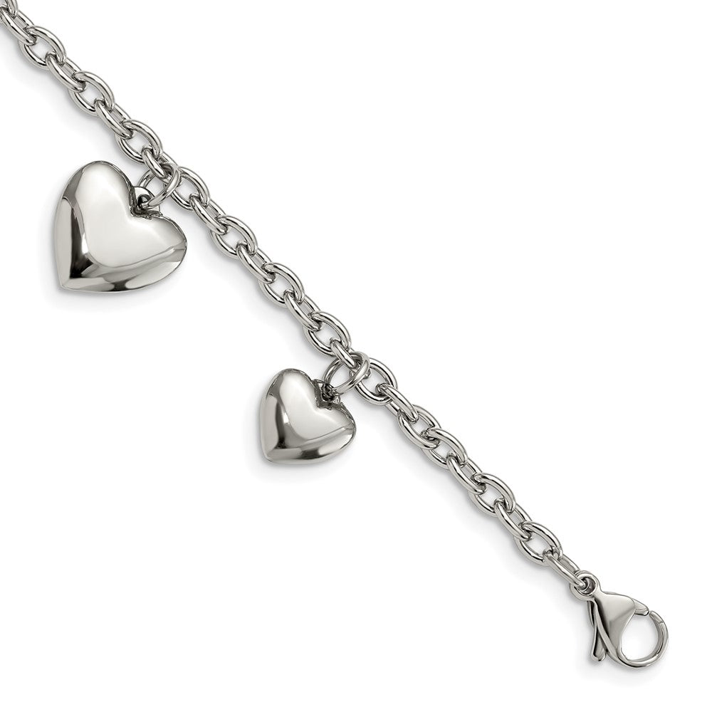 Stainless Steel Polished Hearts 8in BraceletSRB594-8
