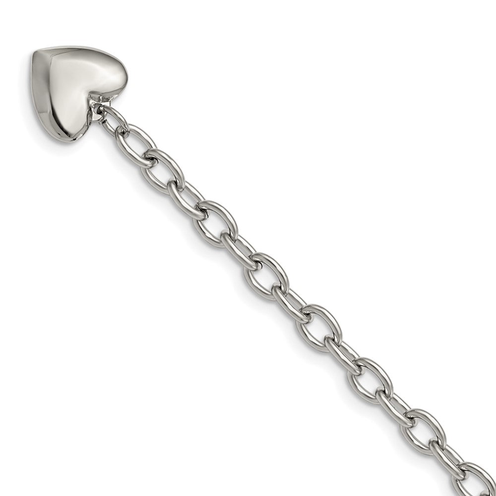 Stainless Steel Polished Open Link w/ Heart 8.5in BraceletSRB597-8.5