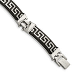 Load image into Gallery viewer, Stainless Steel Black Rubber w/Greek Key Design 8in BraceletSRB727-8
