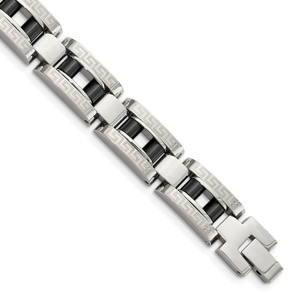Stainless Steel IP Black-plated & Greek Key 8.5in BraceletSRB733-8.5