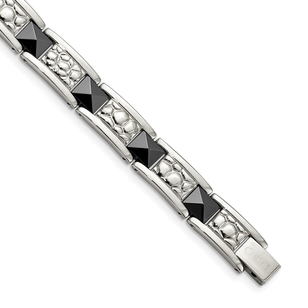 Stainless Steel Black-plated & Textured 8.5in BraceletSRB744-8.5