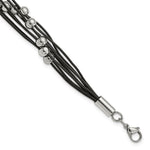 Load image into Gallery viewer, Stainless Steel Black Leather w/Beads 8in BraceletSRB749-8
