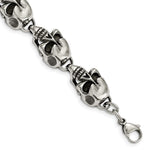 Load image into Gallery viewer, Stainless Steel Antiqued Skulls 8.5in BraceletSRB795-8.5
