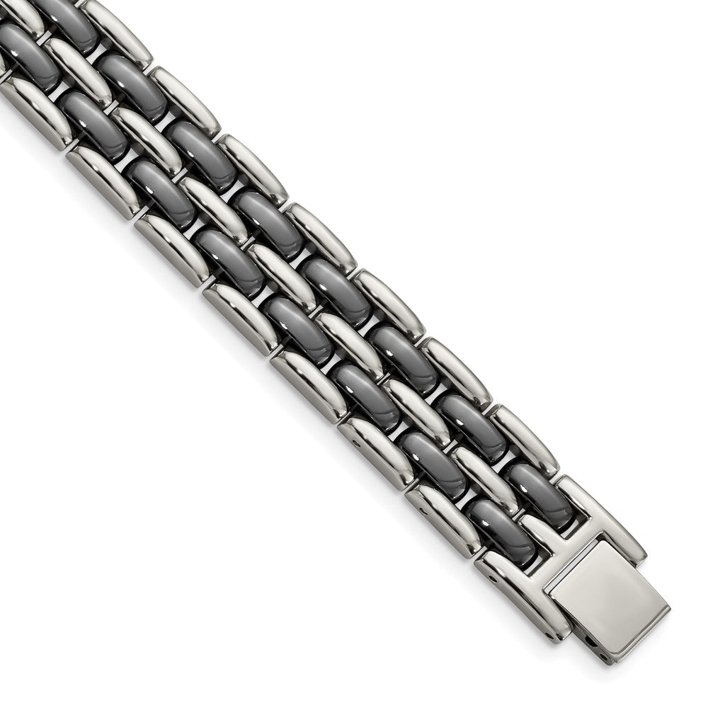 Stainless Steel Double Row Black Ceramic 8.25in BraceletSRB798-8.25