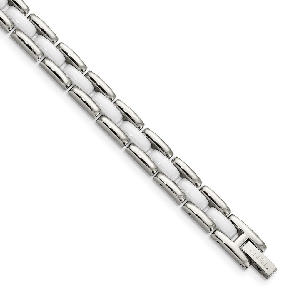 Stainless Steel White Ceramic 8in BraceletSRB800-8