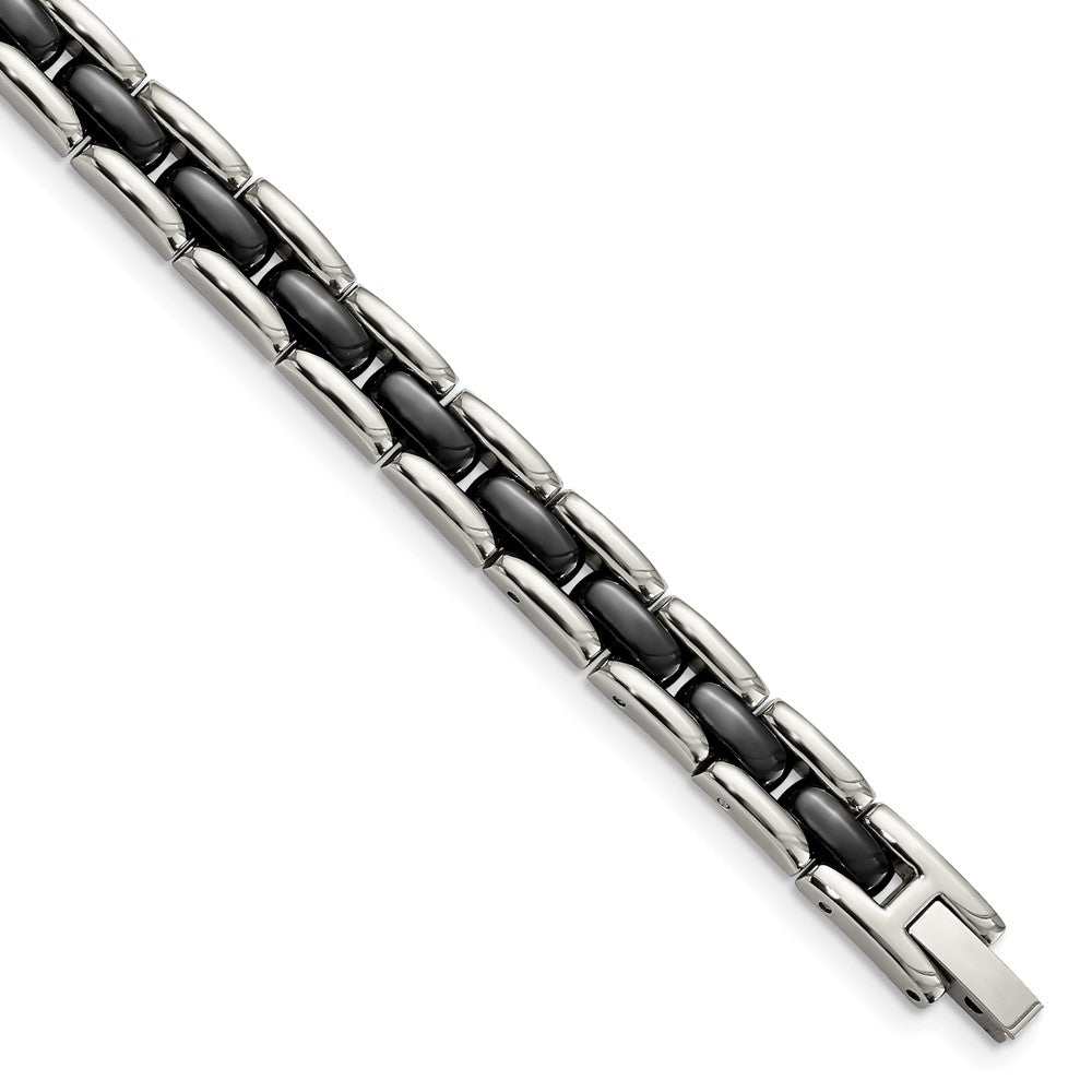 Stainless Steel Black Ceramic 8in BraceletSRB801-8