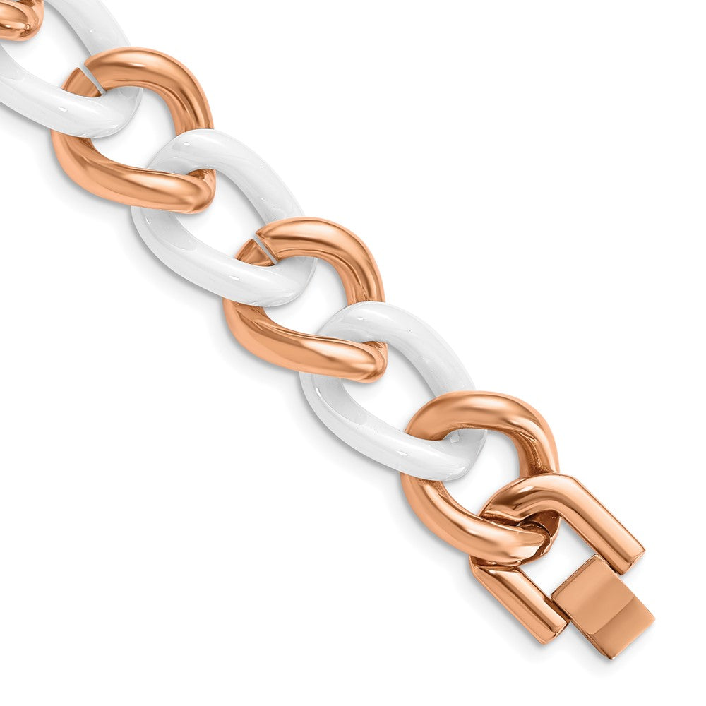 Stainless Steel Pink IP-plated & White Ceramic 8.25in w/ext BraceletSRB803-7.5