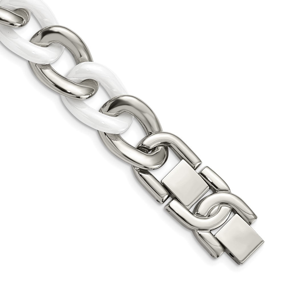 Stainless Steel White Ceramic 7.5in w/ 1in. ext BraceletSRB804-7.5