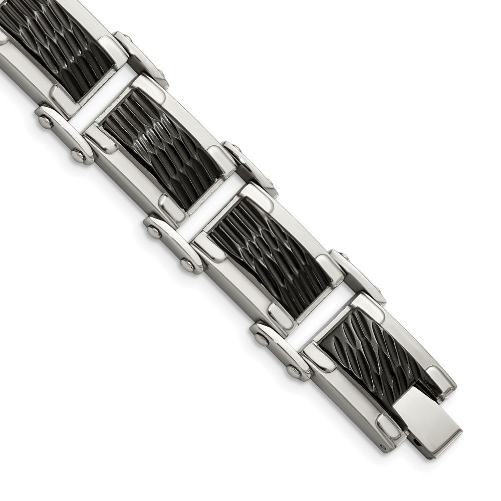 Stainless Steel Black-plated & Textured 9in BraceletSRB829-9