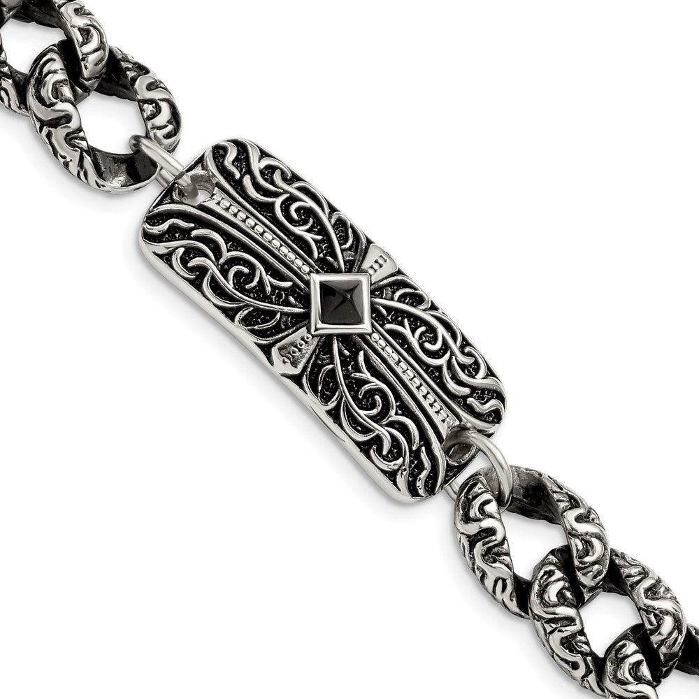 Stainless Steel Antiqued 9in BraceletSRB839-9