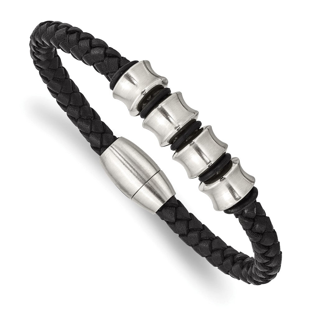 Stainless Steel Leather 8.5in BraceletSRB864-8.5