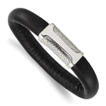 Load image into Gallery viewer, Stainless Steel Black Leather &amp; Textured 8.5in BraceletSRB865-8.5
