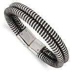 Load image into Gallery viewer, Stainless Steel Black Leather &amp; Polished 8.5in BraceletSRB866-8.5
