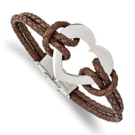 Load image into Gallery viewer, Stainless Steel Polished Heart 7.5in Leather BraceletSRB867-7.5
