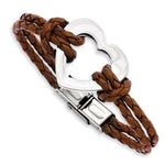 Load image into Gallery viewer, Stainless Steel Polished Heart 7.5in Leather BraceletSRB867-7.5
