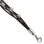 Load image into Gallery viewer, Stainless Steel Black Leather &amp; Polished Beaded Multi Strand BraceletSRB870-7.5
