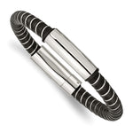 Load image into Gallery viewer, Stainless Steel Black Leather 8.75in BraceletSRB874-8.75
