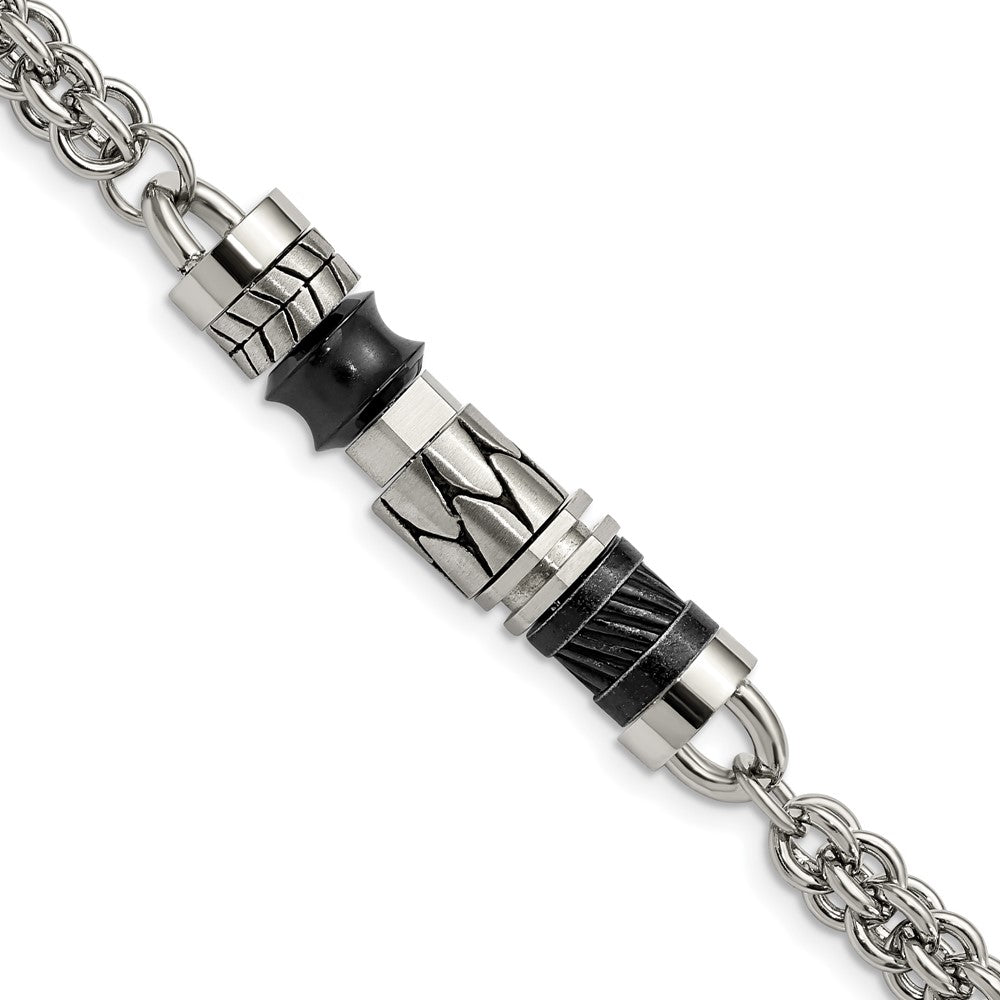 Stainless Steel Moveable Pieces Antiqued 8.25in BraceletSRB898-8.25
