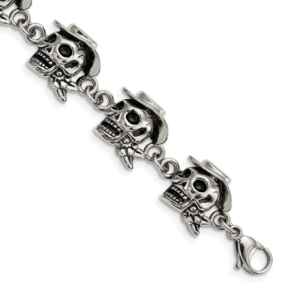 Stainless Steel Antiqued Pirates w/Hat 8.5in BraceletSRB899-8.5