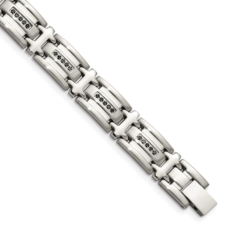 Stainless Steel Black Diamonds Polished 8.5in BraceletSRB916-8.5