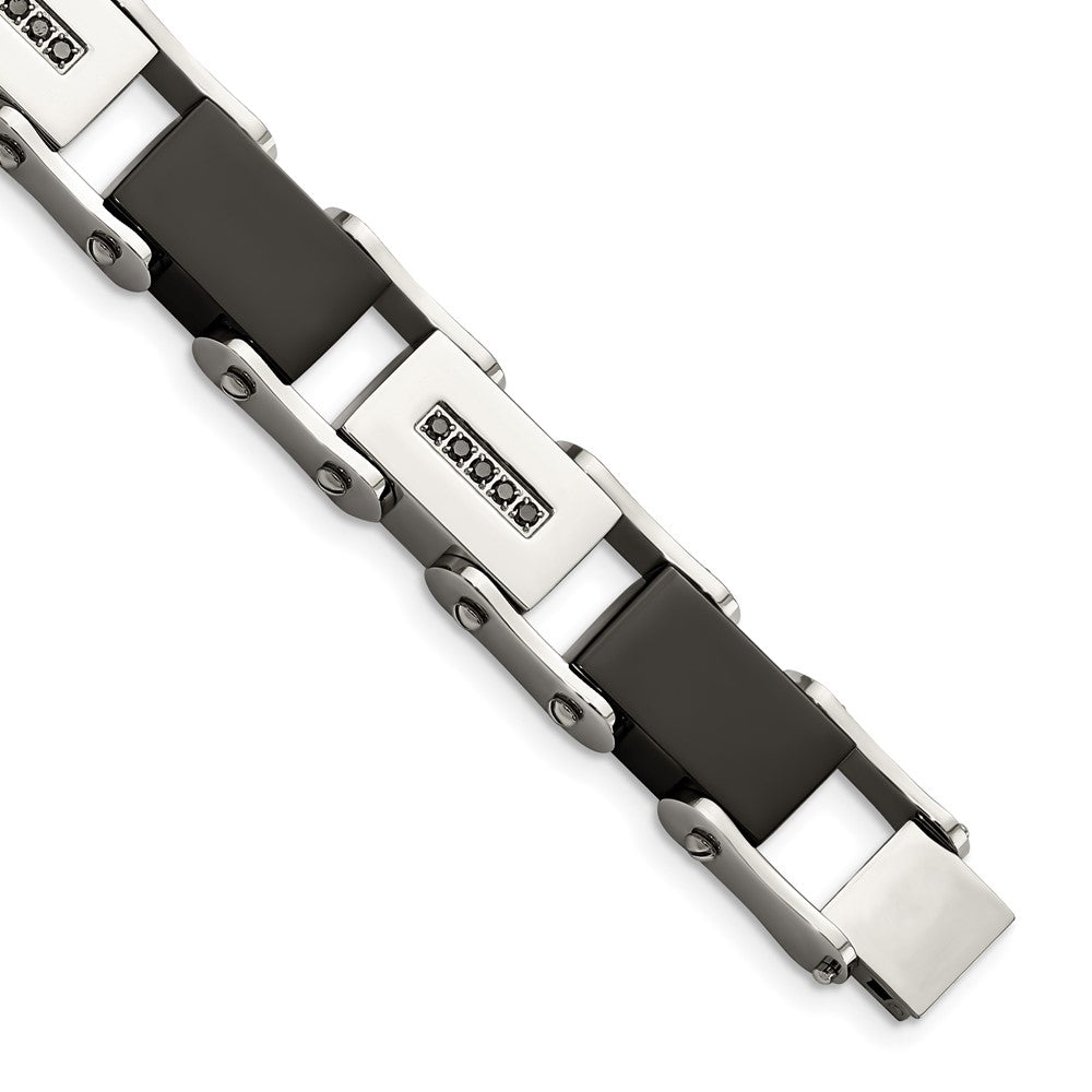 Stainless Steel Black-plated w/Black Diamonds 8.5in BraceletSRB917-8.5