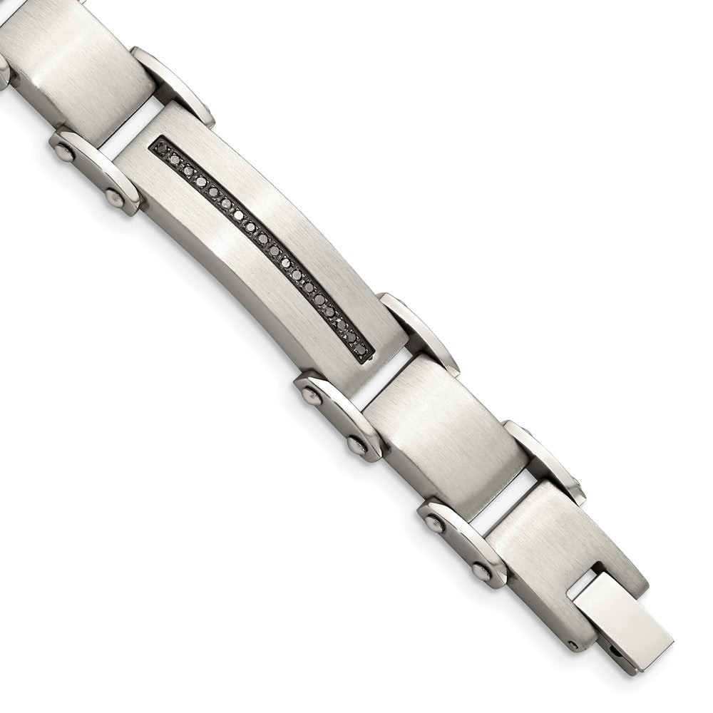 Stainless Steel Black Diamonds Brushed & Polished 8.5in BraceletSRB918-8.5