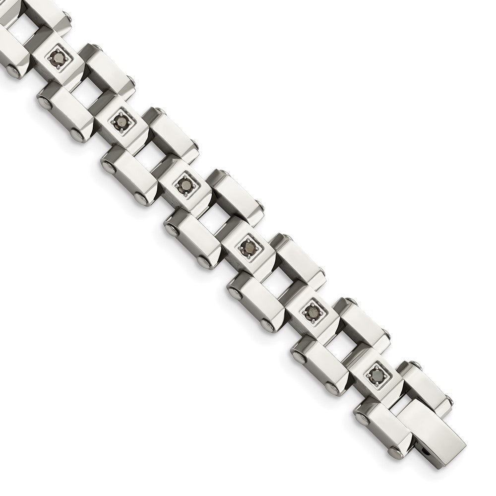Stainless Steel Polished & Black Diamonds 8.5in BraceletSRB920-8.5