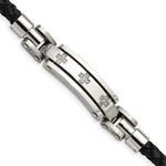 Load image into Gallery viewer, Stainless Steel Black Leather &amp; Diamond Crosses 8.25in BraceletSRB921-8.25
