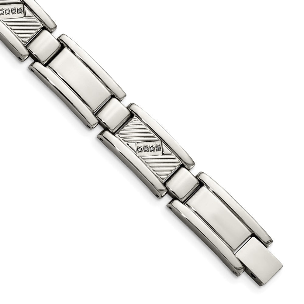 Stainless Steel Textured & Polished w/Diamonds 8.5in BraceletSRB923-8.5