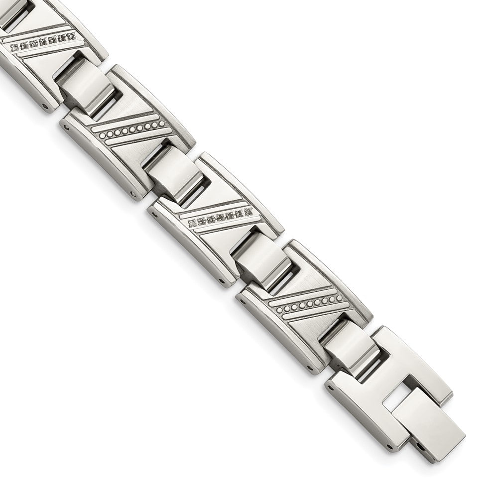 Stainless Steel Polished w/Diamonds 8.5in BraceletSRB924-8.5