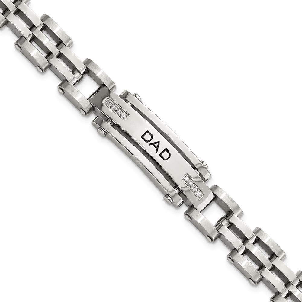Stainless Steel Polished with CZs Dad 8.5in BraceletSRB928-8.5