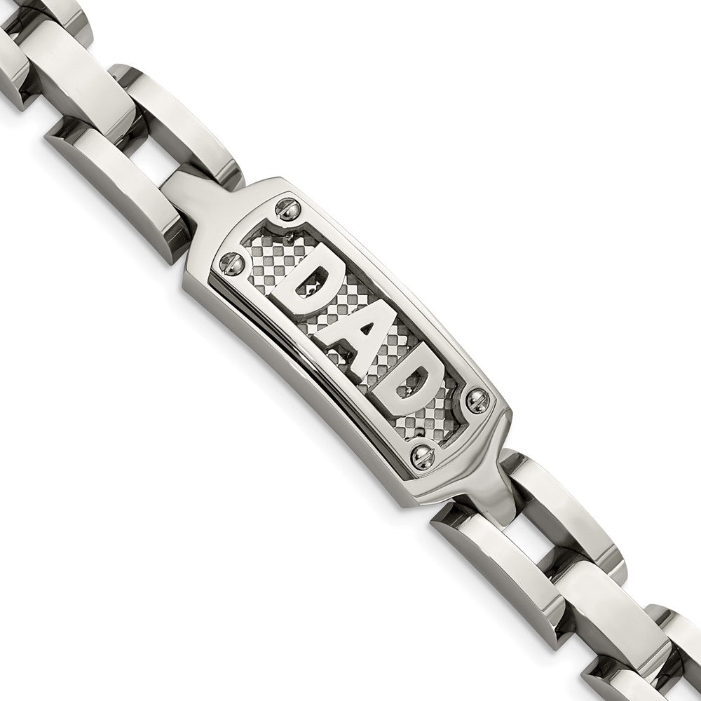 Stainless Steel Polished & Textured Dad BraceletSRB929-8.5