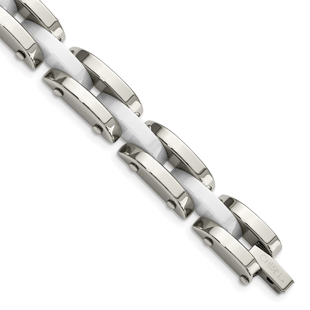 Stainless Steel & White Ceramic 7.5in BraceletSRB943-7.5