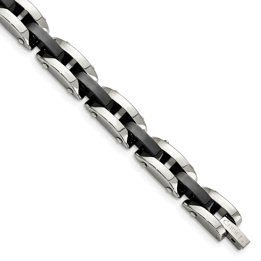 Stainless Steel & Black Ceramic 8.5in BraceletSRB944-8.5