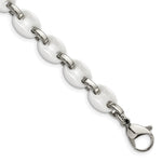 Load image into Gallery viewer, Stainless Steel &amp; White Ceramic 7in w/1in ext BraceletSRB947-7
