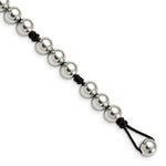 Load image into Gallery viewer, Stainless Steel Polished Beads &amp; Black Fabric 7.5in BraceletSRB953-7.5
