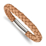 Load image into Gallery viewer, Stainless Steel Light Tan Leather 8.5in BraceletSRB978-8.5
