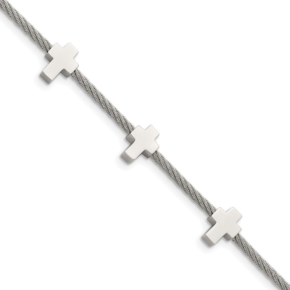 Stainless Steel Crosses on Twisted Wire 7.5in w/ext BraceletSRB985-7.5
