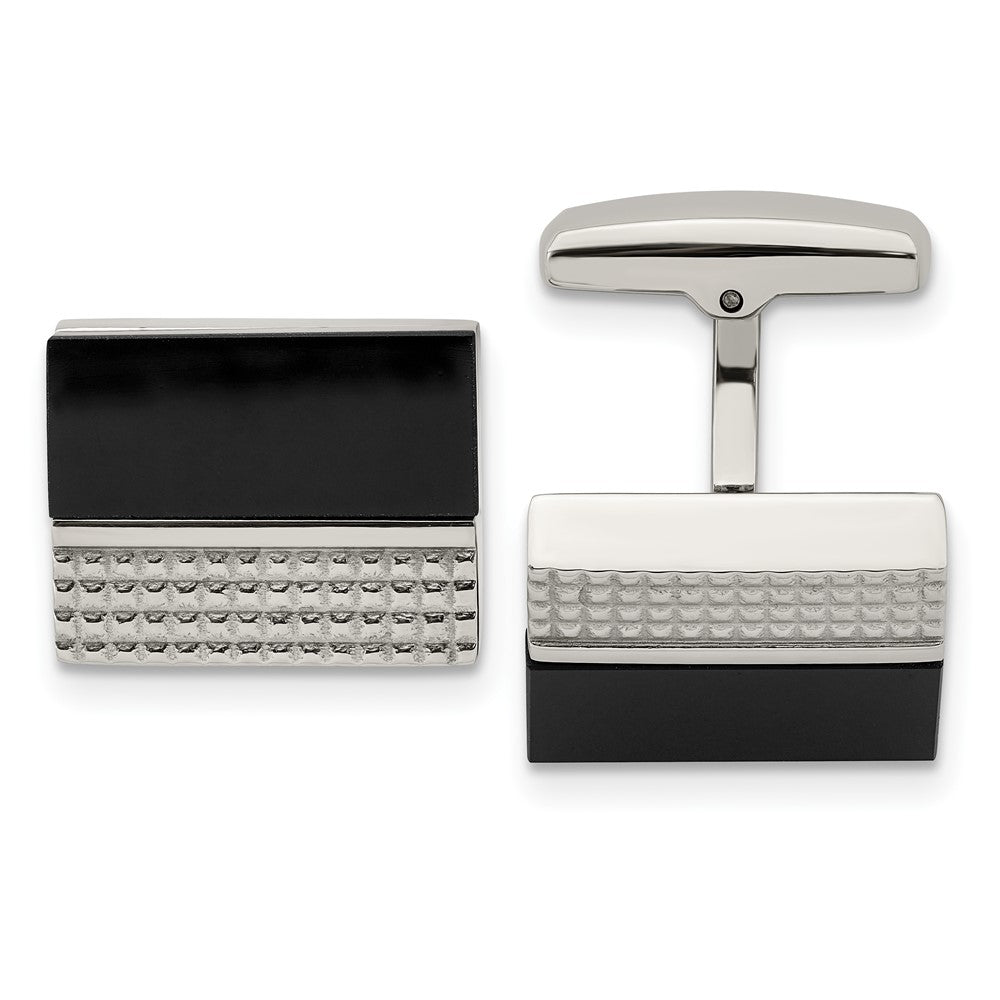 Stainless Steel Black Agate & Textured CufflinksSRC225
