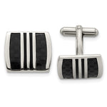 Load image into Gallery viewer, Stainless Steel Polished w/ Black Carbon Fiber Inlay &amp; Enamel CufflinksSRC232
