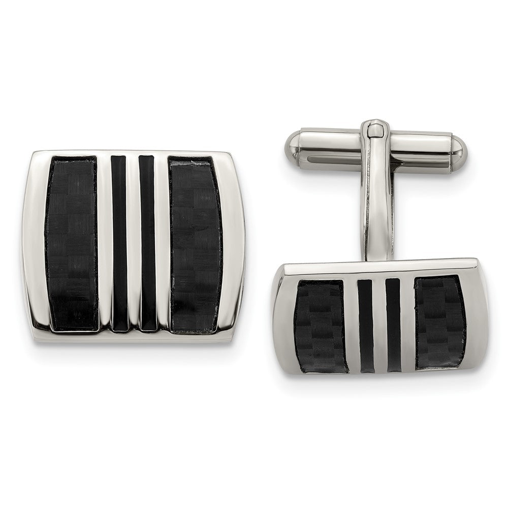 Stainless Steel Polished w/ Black Carbon Fiber Inlay & Enamel CufflinksSRC232