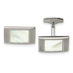 Load image into Gallery viewer, Stainless Steel Polished Mother of Pearl Grooved Rectangle CufflinksSRC320
