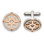 Load image into Gallery viewer, Stainless Steel Brushed and Polished Rose IP-plated Compass CufflinksSRC414
