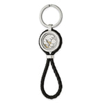 Load image into Gallery viewer, Stainless Steel Brushed &amp; Polished Yellow IP w/CZ &amp; Leather Key RingSRK166
