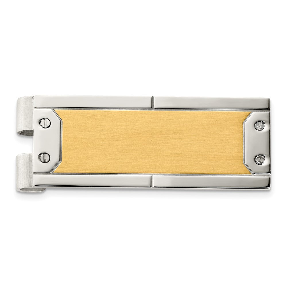 Stainless Steel Brushed and Polished Yellow IP-plated Money ClipSRM124