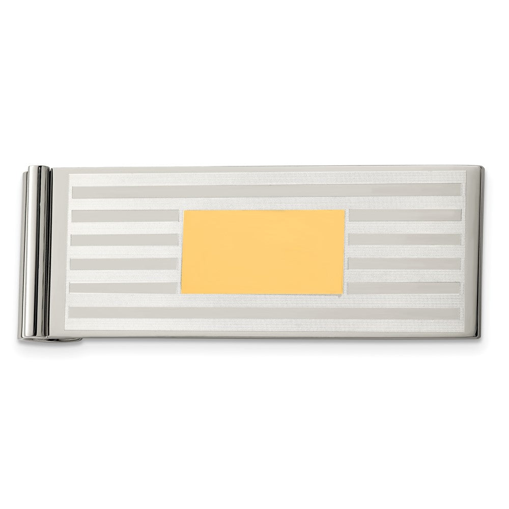 Stainless Steel Brushed and Polished Yellow IP-plated Money ClipSRM129