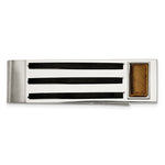 Load image into Gallery viewer, Stainless Steel Brushed and Polished Black IP w/Tiger&#39;s Eye Money ClipSRM199
