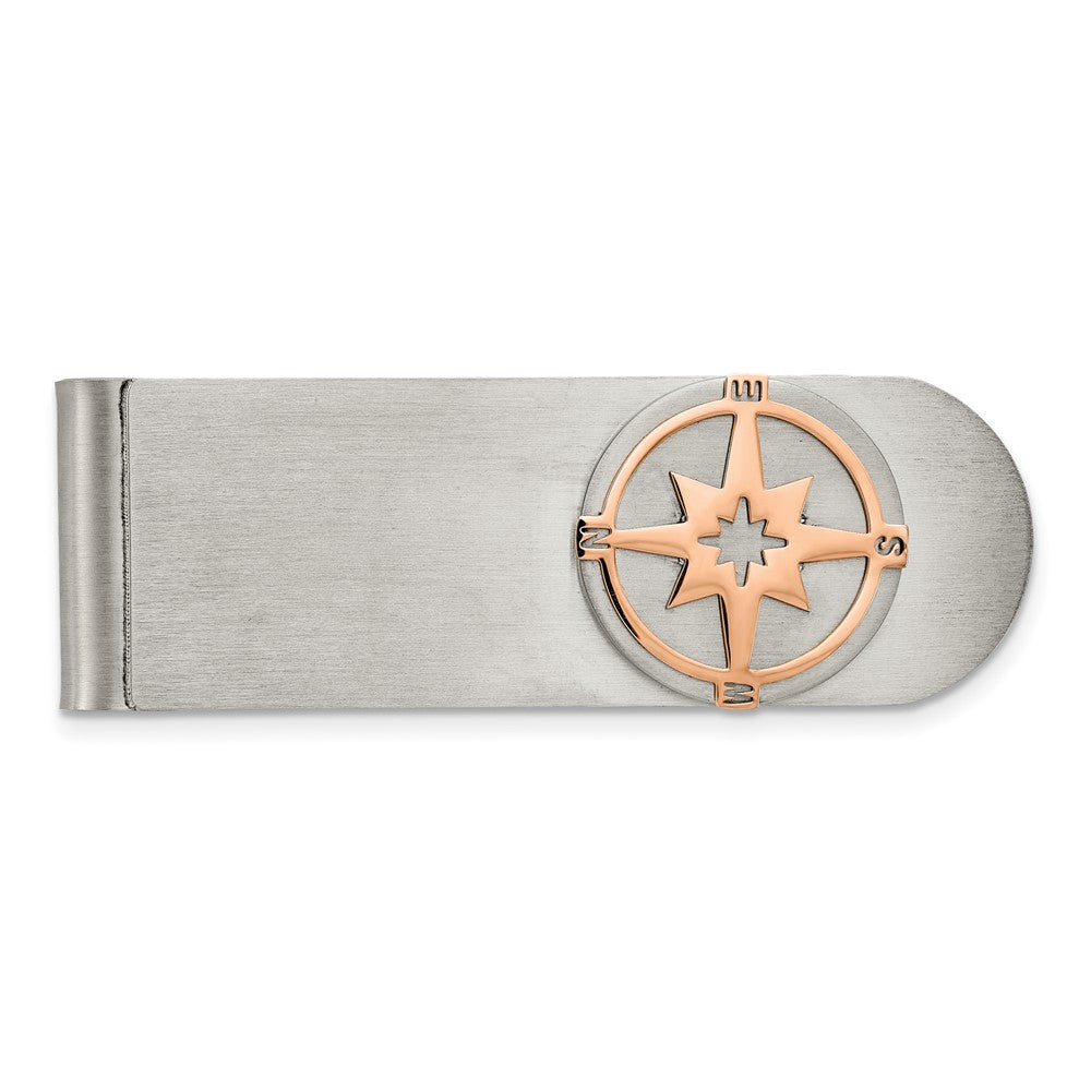 Stainless Steel Brushed and Polished Rose IP-plated Compass Money ClipSRM201