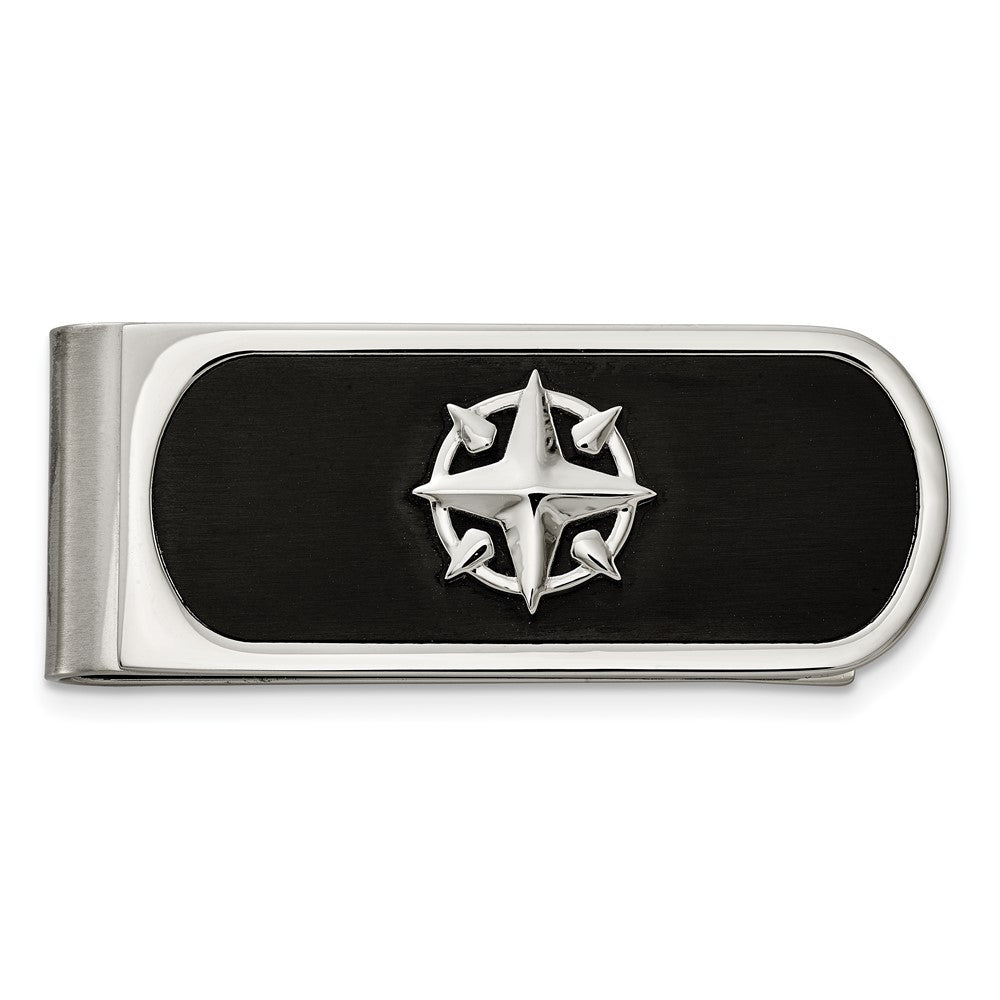 Stainless Steel Brushed and Polished Black IP-plated Compass Money ClipSRM202