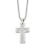 Load image into Gallery viewer, Stainless Steel Polished w/Grey Carbon Fiber Inlay Cross 22in NecklaceSRN101-22

